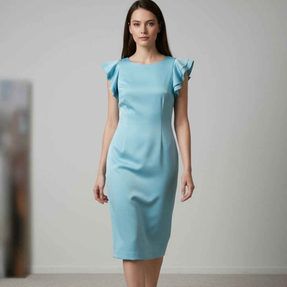 Tommy Hilfiger Women’s Sky Blue Flutter Sleeve Scuba Dress – Size 6